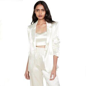 NWT Cinq à Sept ivory shimmery ruched blazer jacket, 0